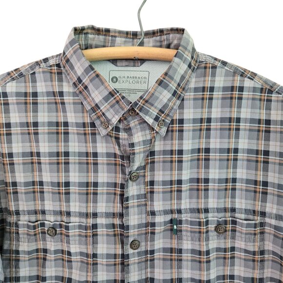G.H. Bass & Co. Large Explorer Mens Plaid Button-Down Shirt Roll Tab Sleeves - Picture 4 of 11